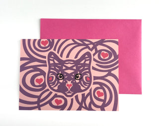 Cat Valentine's card, Cat card, Cat lover card, cat card, heart cat card, cat postcard, modern cat art, cat art prints, gifts for cat lovers
