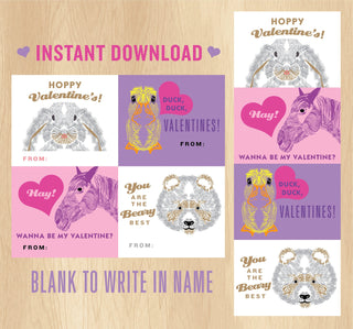 Set of 4 Printable Valentines cards