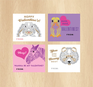 Set of 4 Printable Valentines cards