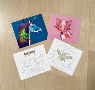 Mini Animal Art Prints with Wooden Easel
