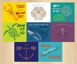 Set of 8 Printable Lunchbox Note Cards - Ocean