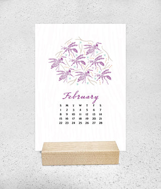 2026 Mini Desk Calendar with Wooden Stand: Illustrated Insects and Colorful Bug Art
