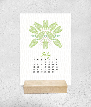 2026 Mini Desk Calendar with Wooden Stand: Illustrated Insects and Colorful Bug Art